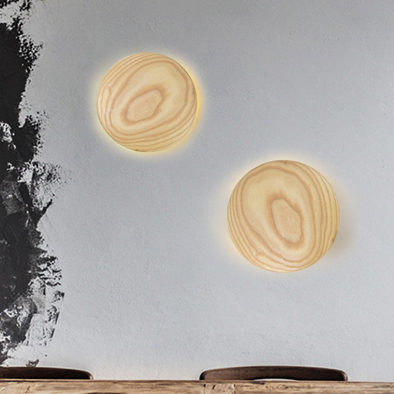 Minimalist Wood Circle Wall Sconce With Led Lighting: 5/7 Width For Parlor In Beige