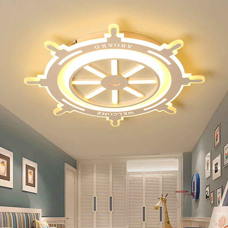 Nautical Style Acrylic Rudder Ceiling Mount Light - White Fixture For Baby Bedroom /