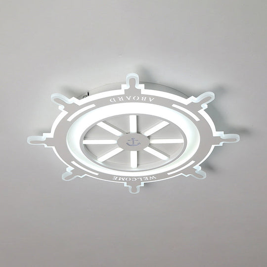 Nautical Style Acrylic Rudder Ceiling Mount Light - White Fixture For Baby Bedroom