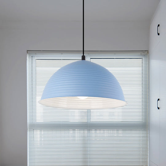 Industrial Grey/Yellow Hanging Lamp With Ribbed Dome Shade - 1 Light 12’/16’ Wide Metal Indoor