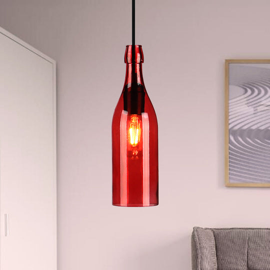Vintage Wine Bottle Glass Pendant Light - Stylish Restaurant Ceiling Fixture In Red/Yellow