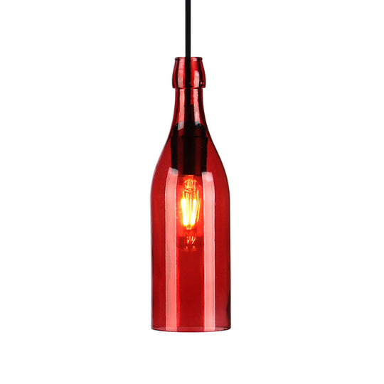 Vintage Wine Bottle Glass Pendant Light - Stylish Restaurant Ceiling Fixture In Red/Yellow