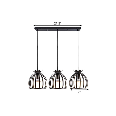 1 Industrial Loft Dome Cage Pendant Light In Black/White For Living Room