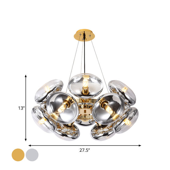 Modern 12-Light Round Shade Chandelier - Clear Glass Gold/Silver