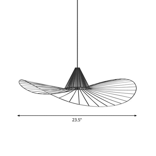 Black Wire Hat Shaped Pendant Lamp – 1 Light | Simple Style Suspension For Restaurants