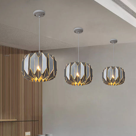 Contemporary Black/Silver Origami Hanging Lamp Metal One-Head Ceiling Pendant For Restaurants