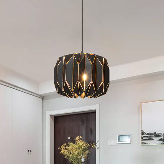 Contemporary Black/Silver Origami Hanging Lamp Metal One-Head Ceiling Pendant For Restaurants