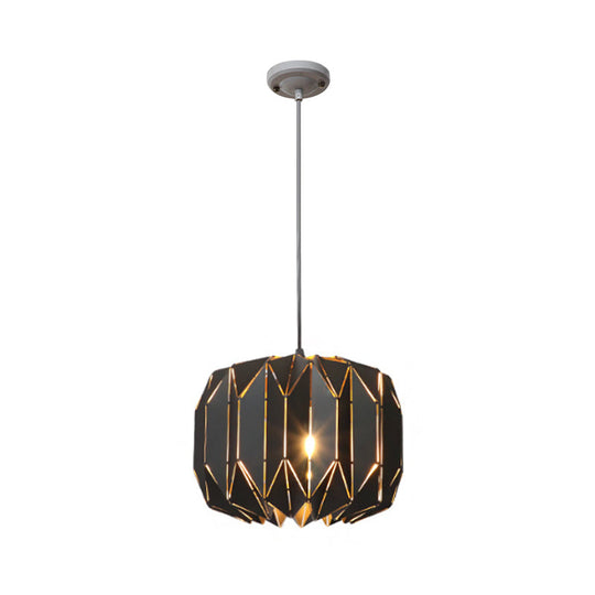 Contemporary Black/Silver Origami Hanging Lamp Metal One-Head Ceiling Pendant For Restaurants