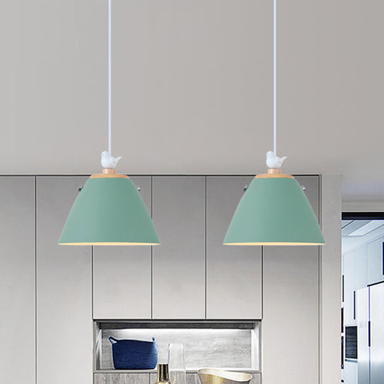 Contemporary Tapered Metal Pendant Ceiling Light - 1 In Grey White And Yellow