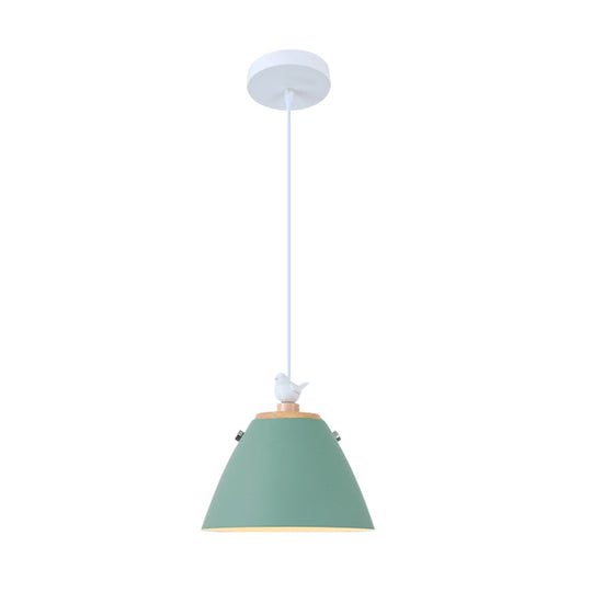 Contemporary Tapered Metal Pendant Ceiling Light - 1 In Grey White And Yellow Green