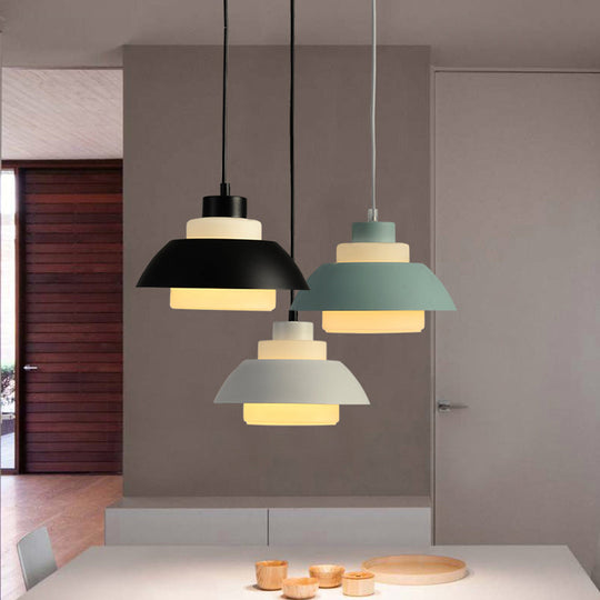 Stylish Black/White Flared Shade Hanging Lamp - Macaron 1 Light Pendant For Dining Room