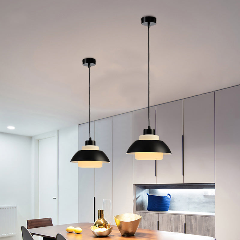 Modern Black/White Flared Shade Pendant Lamp: Macaron Stylish 1 Light Metallic Lighting For Dining