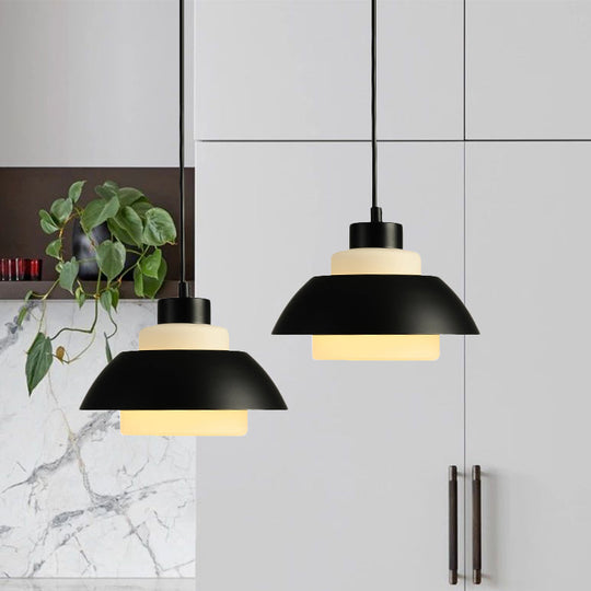 Stylish Black/White Flared Shade Hanging Lamp - Macaron 1 Light Pendant For Dining Room
