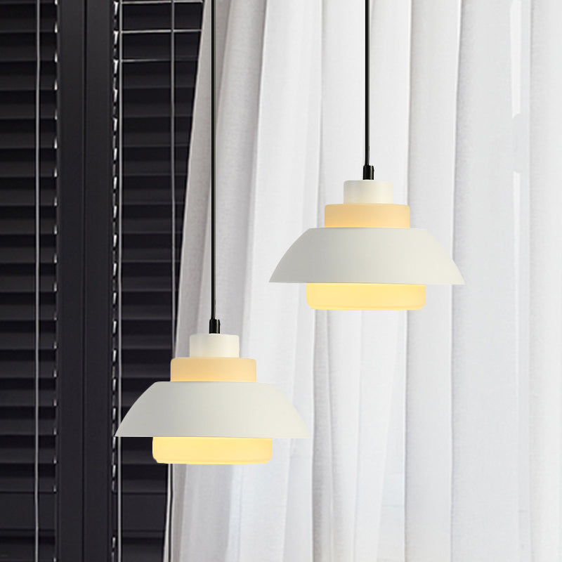 Stylish Black/White Flared Shade Hanging Lamp - Macaron 1 Light Pendant For Dining Room