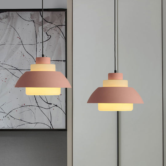 Modern Black/White Flared Shade Pendant Lamp: Macaron Stylish 1 Light Metallic Lighting For Dining