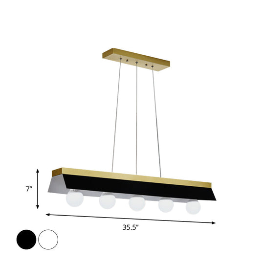 Modern Wood Island Billiard Light With Black/White Shade - 3 Or 5 Lights For Restaurant