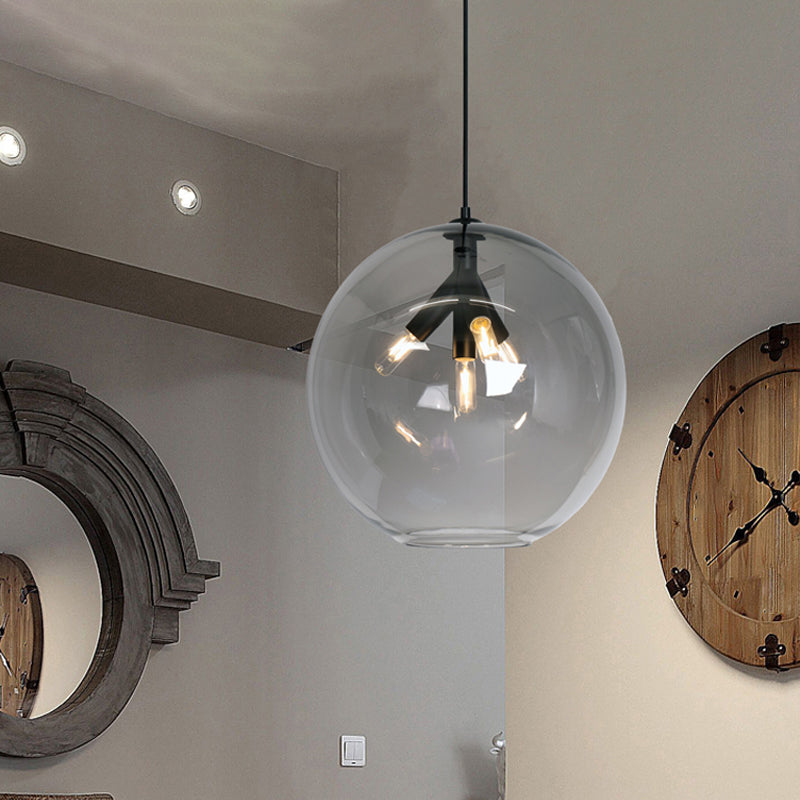 Black/Gold Globe Pendant Triple Head Chandelier With Clear Glass - Modern And Mini Black