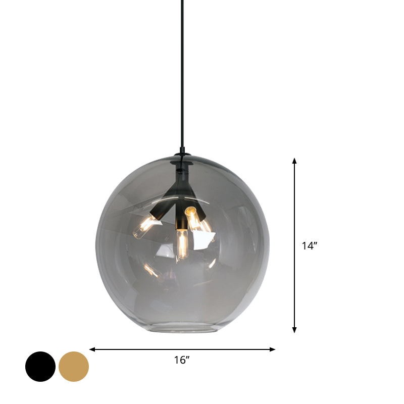 Black/Gold Globe Pendant Triple Head Chandelier With Clear Glass - Modern And Mini