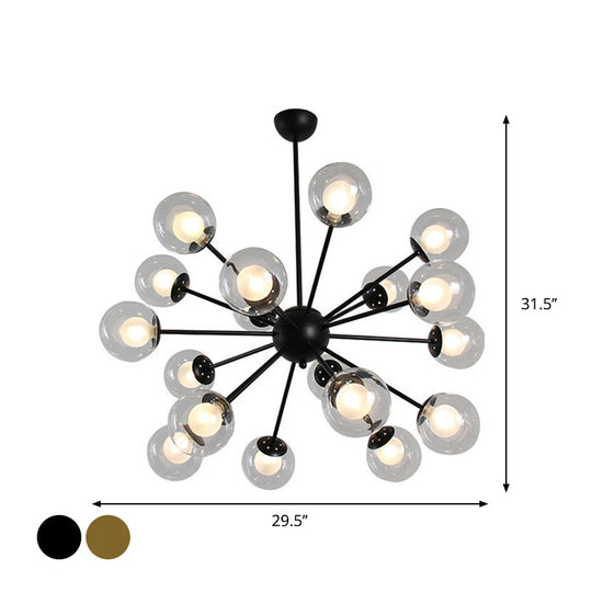 Modern Black/Gold Sputnik Hanging Light Fixture With Glass Shades - 12/18 Heads Ceiling Lamp