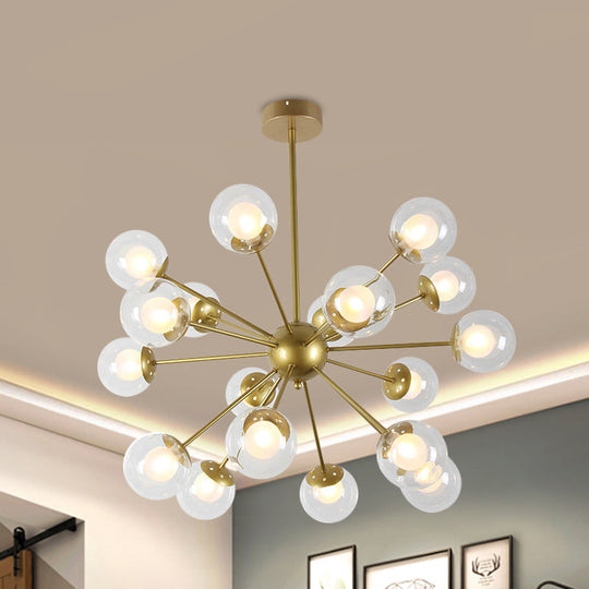 Modern Black/Gold Sputnik Hanging Light Fixture With Glass Shades - 12/18 Heads Ceiling Lamp
