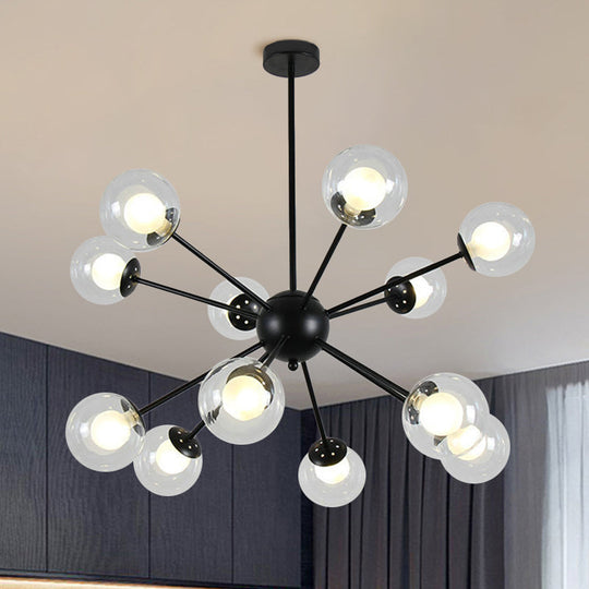 Modern Black/Gold Sputnik Hanging Light Fixture With Glass Shades - 12/18 Heads Ceiling Lamp 12 /