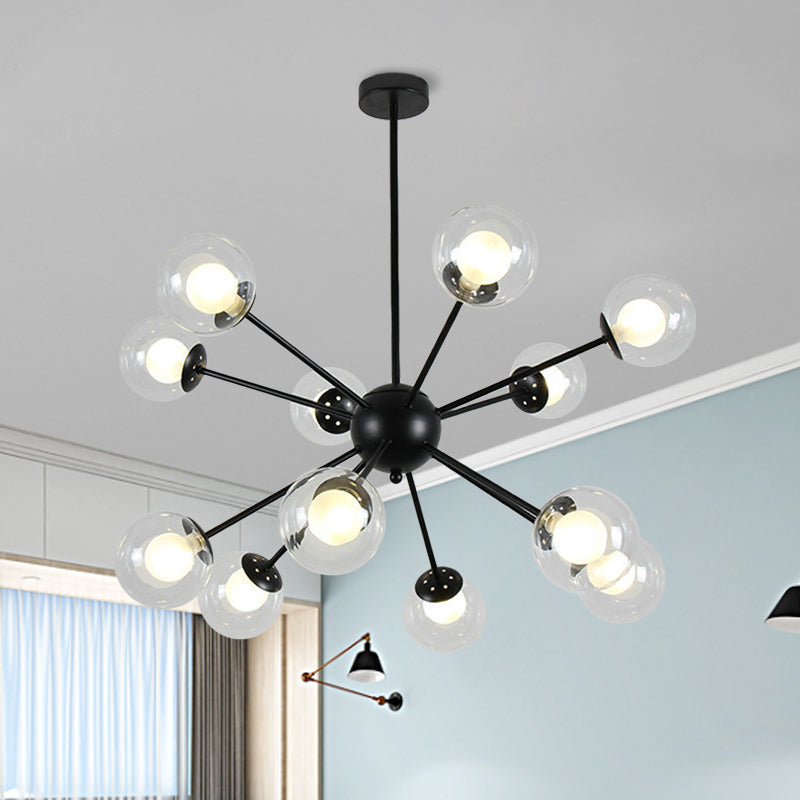 Modern Black/Gold Sputnik Hanging Light Fixture With Glass Shades - 12/18 Heads Ceiling Lamp