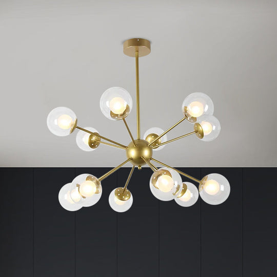Modern Black/Gold Sputnik Hanging Light Fixture With Glass Shades - 12/18 Heads Ceiling Lamp