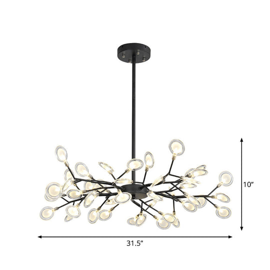 Modern Branching Chandelier: Metallic Multi-Light Suspension Lamp In Black