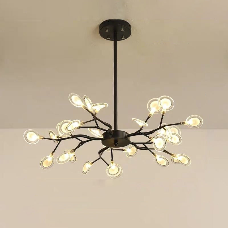 Modern Branching Chandelier: Metallic Multi-Light Suspension Lamp In Black