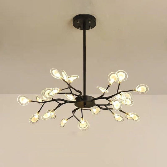 Modern Branching Chandelier: Metallic Multi-Light Suspension Lamp In Black