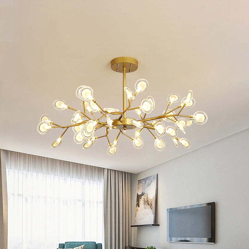 Modern Gold Chandelier With Branch Arm: Multi-Light Metal Pendant