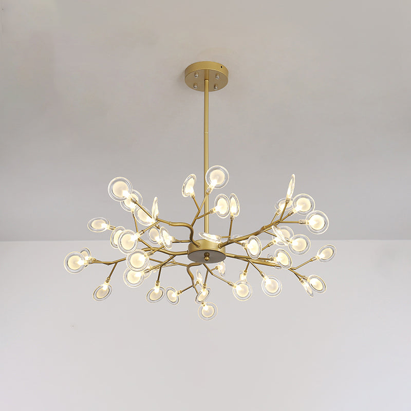 Modern Gold Chandelier With Branch Arm: Multi-Light Metal Pendant