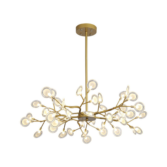 Modern Gold Chandelier With Branch Arm: Multi-Light Metal Pendant