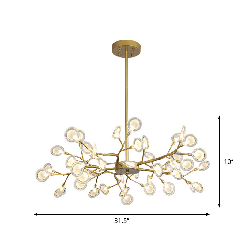 Modern Gold Chandelier With Branch Arm: Multi-Light Metal Pendant
