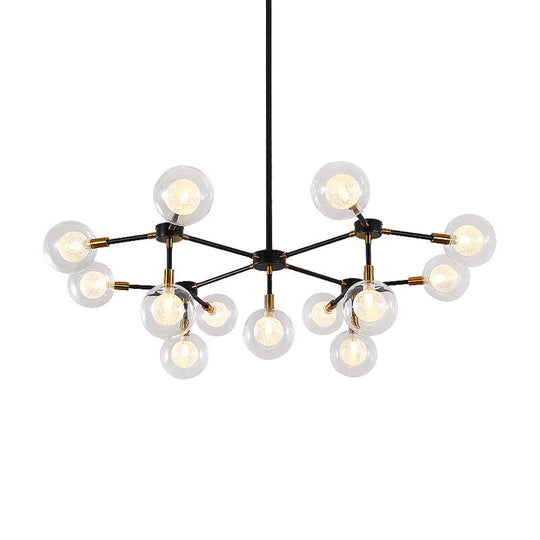 Black Metal Line Suspension Light With Clear Modo Chandelier - Modern Style For Dining Room