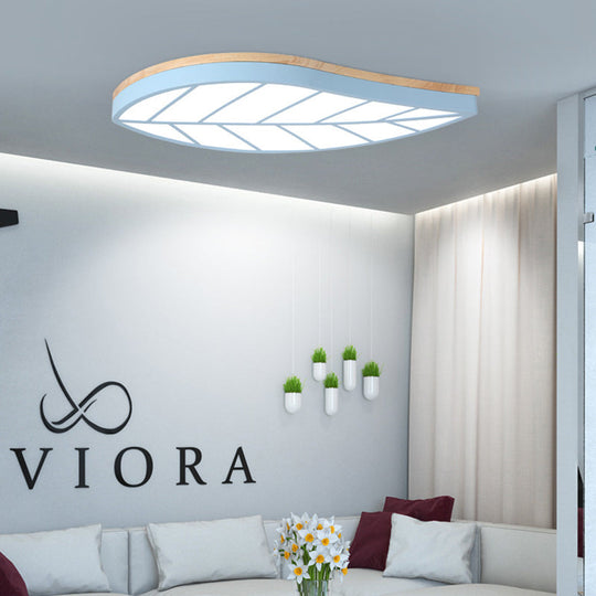Blue Leaf Led Ceiling Lamp For Childs Bedroom - Cartoon Acrylic Flush Mount Light / 19.5 White