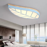 Blue Leaf Led Ceiling Lamp For Childs Bedroom - Cartoon Acrylic Flush Mount Light / 19.5 Warm