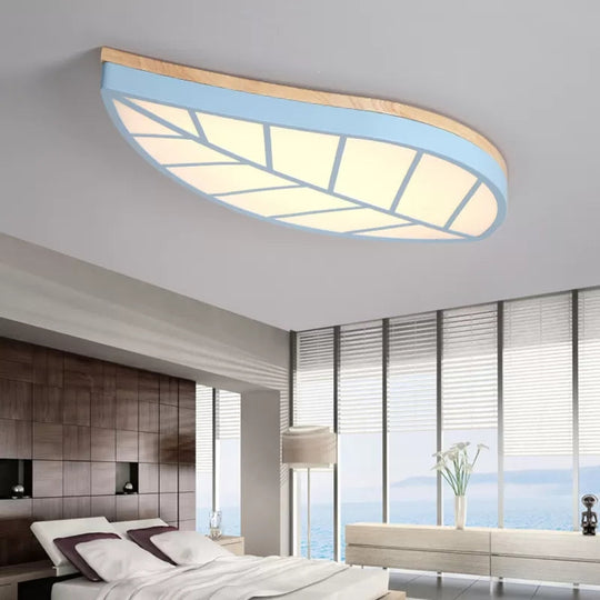 Blue Leaf Led Ceiling Lamp For Childs Bedroom - Cartoon Acrylic Flush Mount Light / 19.5 Warm