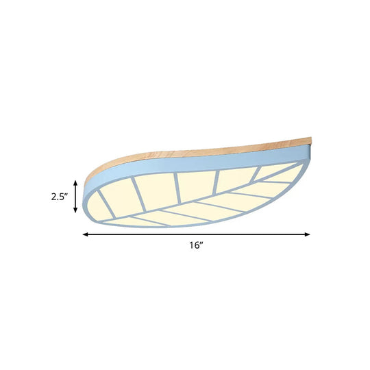 Blue Leaf Led Ceiling Lamp For Child’s Bedroom - Cartoon Acrylic Flush Mount Light