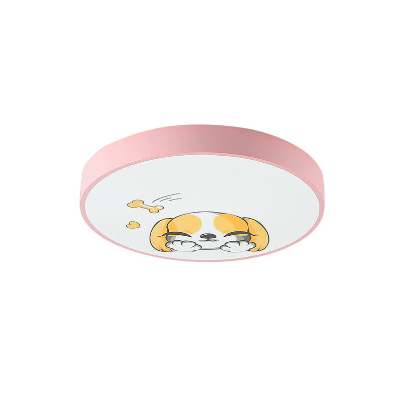 Doggy Kid Bedroom Lovely Pink Acrylic Round Flush Mount Ceiling Light