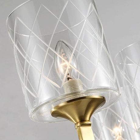 Elegant Gold Grid Cylinder Shade Chandelier For Study Room