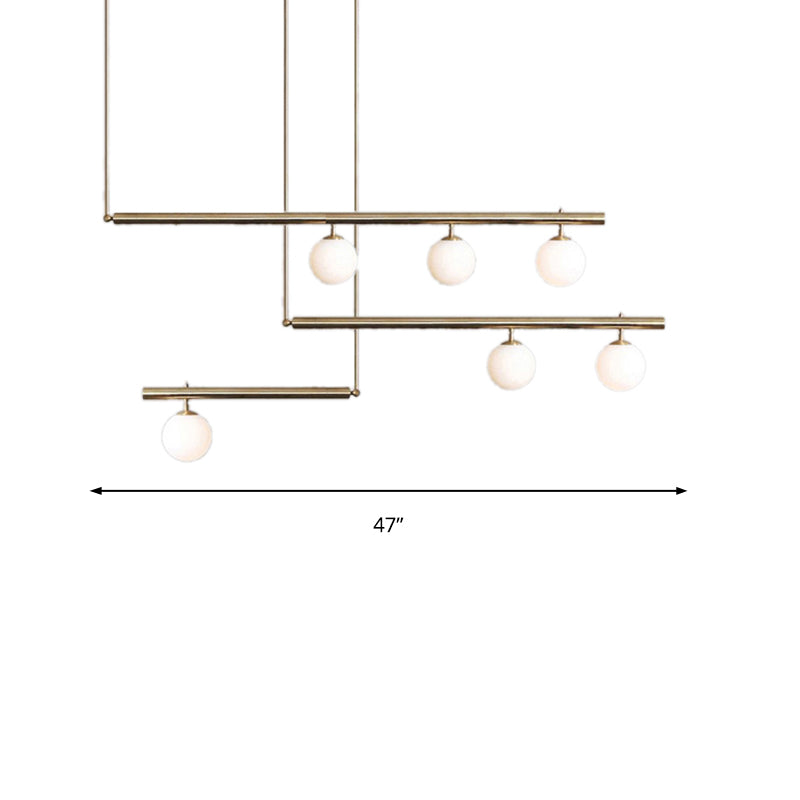 Modern Brass Pendant Light With Orbit Shade: Linear Office Chandelier (3/6/7 Lights)