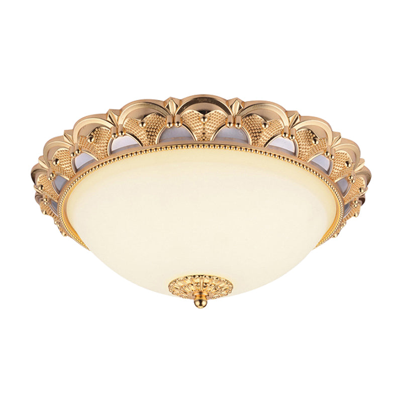 14’/16’ W Led Flushmount Classic Style Gold Ceiling Light Fixture With Opaline Glass Cloche