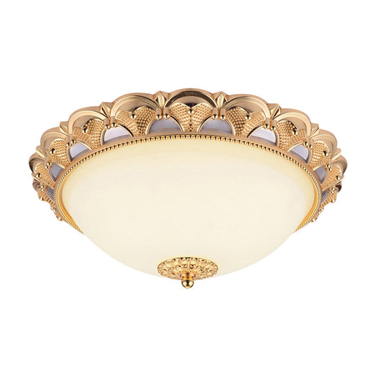 14’/16’ W Led Flushmount Classic Style Gold Ceiling Light Fixture With Opaline Glass Cloche