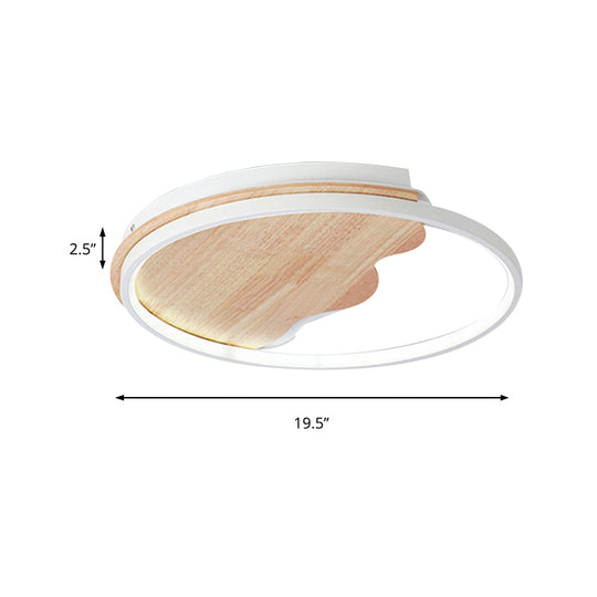 Nordic Wave Flush Ceiling Light With Wood Ring - White Fixture For Study Room