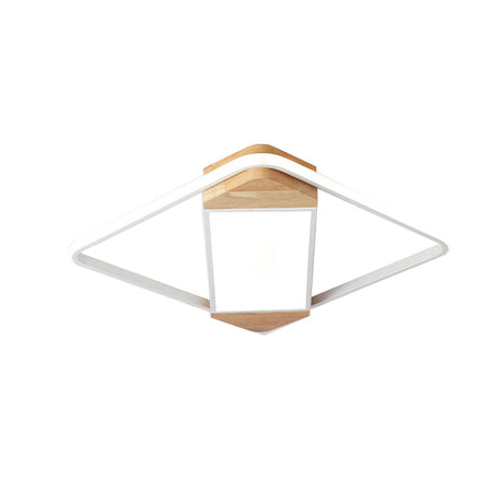 Nordic Square Ceiling Lamp - White Wood & Acrylic Flush Mount Light