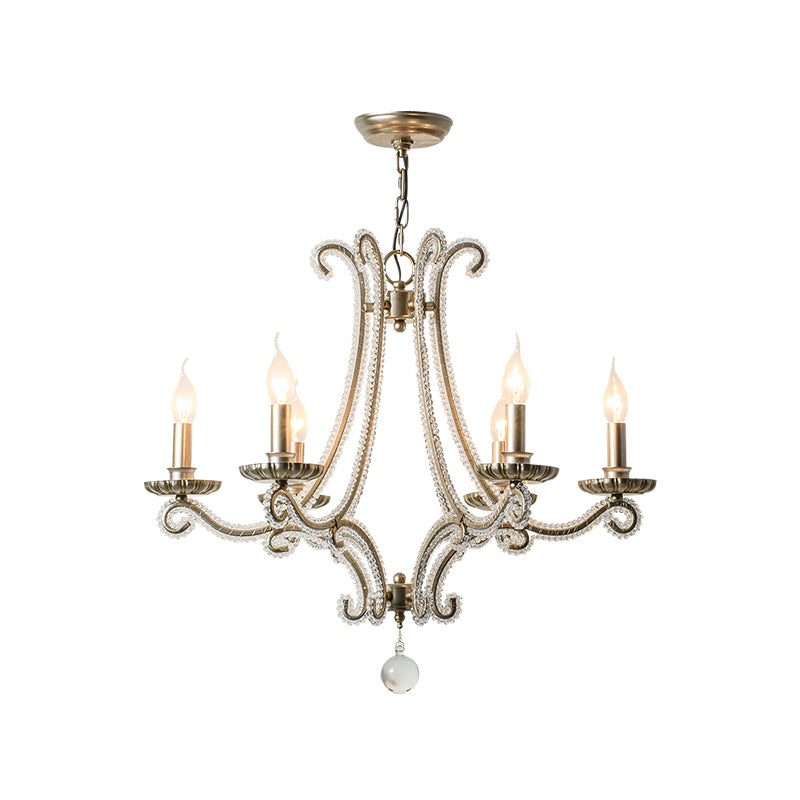 Crystal Bead Coated Chandelier - 6 Lights Countryside Silver Candle Style Ideal For Living Room