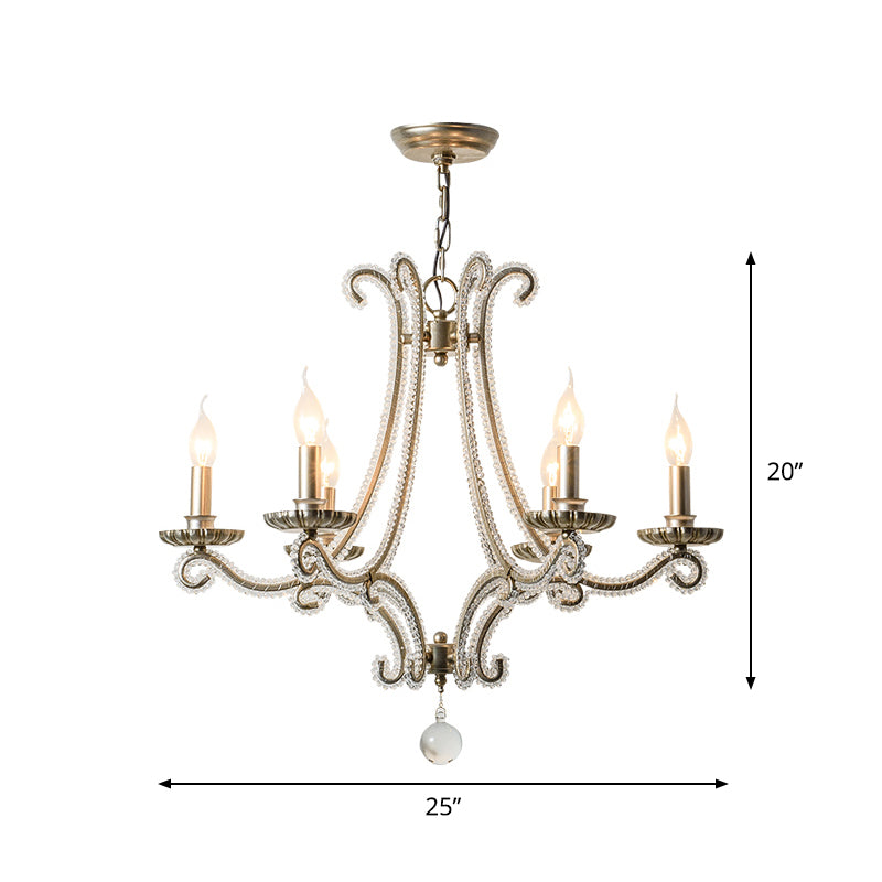Crystal Bead Coated Chandelier - 6 Lights Countryside Silver Candle Style Ideal For Living Room