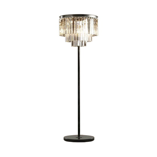 Rustic 5-Bulb Crystal Block Floor Light In Black For Living Room