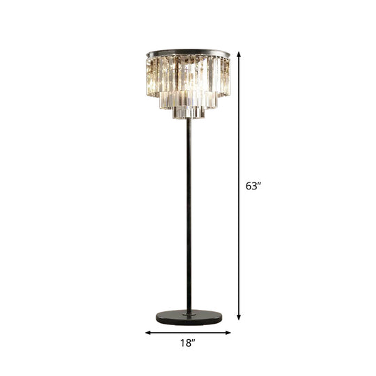 Rustic 5-Bulb Crystal Block Floor Light In Black For Living Room